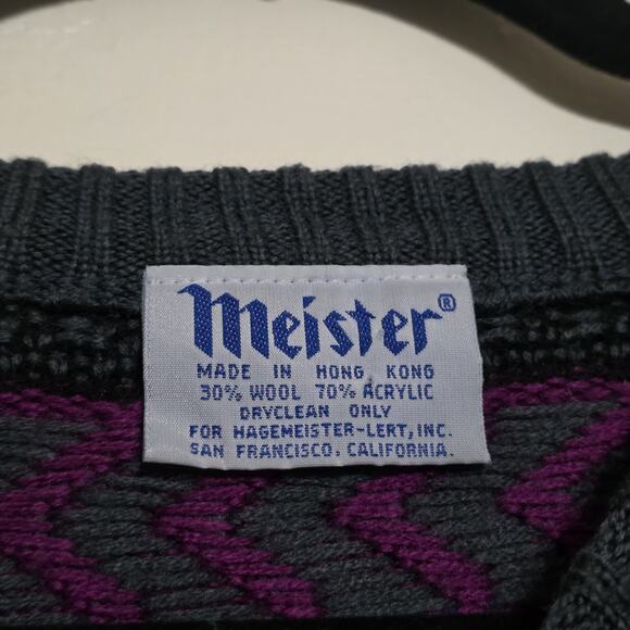 Vintage Geometric 3D Knit Cosby Sweater Mens M Purple 90s Wool Blend Faurl Isle - Picture 6 of 9